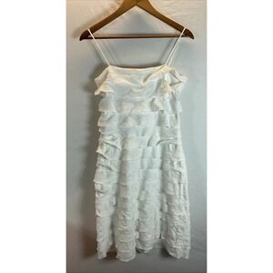 VTG J Crew white Linen ruffled raw hem sundress classic neutral garden‎ party SM